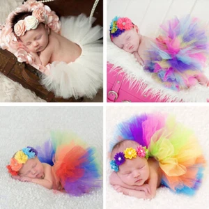 Baby Girl Toddler Tutu Skirt Rainbow Newborn Photography Props with Headband New - Picture 1 of 21