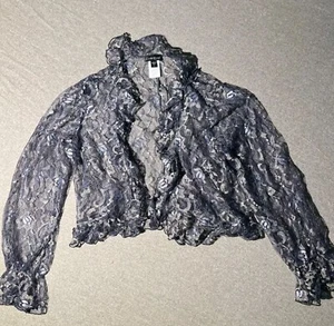 Bebe Shrug Cropped Cardigan Womens Size Large Gray Lace Ruffle  - Picture 1 of 12