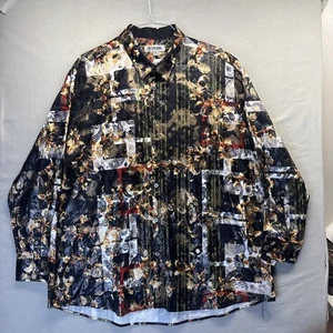 Stacy Adams Long Sleeve Shirt Mens 3XL Black Disco Dress Button Up Night Club - Picture 1 of 15