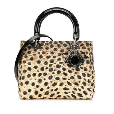 Bolso de hombro Dior Lady Cannage Leopardo 2 vías beige marrón lona Foto 1 de 4