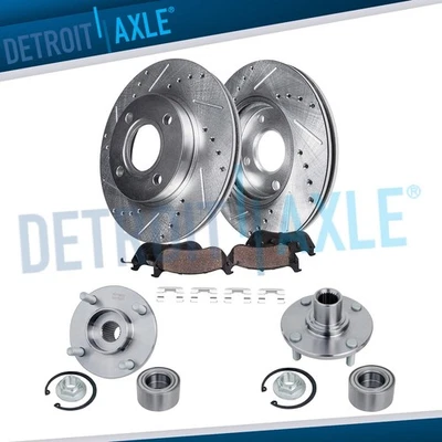 Front Drilled Rotors Brake Pads Wheel Bearing Hubs for 2008 - 2011 Ford Focus - Image 1 of 4