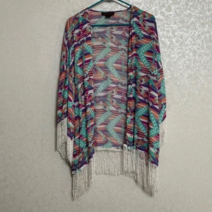Chal kimono con flecos estampado geométrico suroeste vaquera rock & roll de gran tamaño S - Imagen 1 de 7