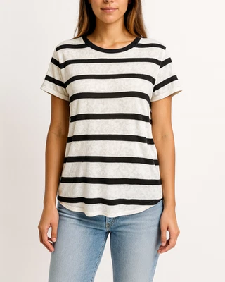 papaya fin de semana negro blanco rayas encaje camiseta uk 14 Foto 1 de 4