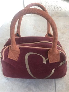 Victoria's Secret Y2K kleine Handtasche/Geldbörse weinrot Reißverschluss gold Herz Vintage - Bild 1 von 10