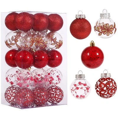 Juego de adornos de bolas de Navidad transparentes de 60 mm/2,36 pulgadas, bolas de adornos rojos de 30 quilates Foto 1 de 4