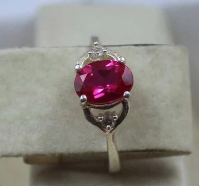 Ruby Lab Created Ring Engagement Promise Ring Statement 925 Sterling Silver Ring - Image 1 of 4