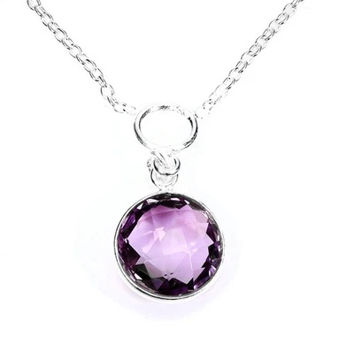 925 Sterling Silver Necklace Round Amethyst 11mm Natural Gemstone Jewelry 18 Ins - Image 1 of 4