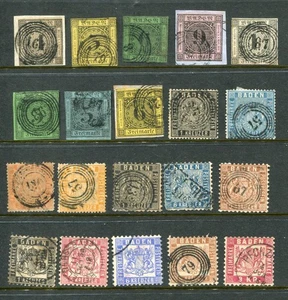 Lote de 20 estampillas usadas antiguas de los estados alemanes de Baden - Imagen 1 de 2