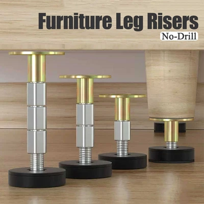 Elevadores de patas de muebles de metal ajustables sin taladro antideslizantes para escritorio/mesa/cama - Imagen 1 de 4