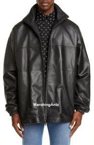 New Soft Lambskin Biker Genuine Leather Oversized Coat Jacket Bomber Cafe Racer - Picture 1 of 6