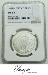 1938-M Mexico 1 Peso Silver Coin NGC MS65 - Picture 1 of 5
