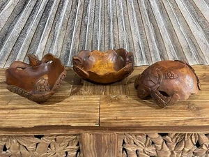 NEW Balinese Hand Carved Suar Wood Turtle Bowl - Bali Double Carved Turtle Bowl - Picture 1 of 7