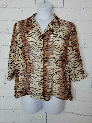 Blusa Joanna Estampado Animal Botón Frontal Talla Grande 1X Cuello 3/4 Slv Puño Botón Foto 1 de 4