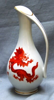 Henkelvase Solifleur Drachen, rot Gold, handgemalt, Dresden Handmalerei, 18 cm - Bild 1 von 4