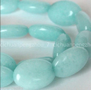 Cuentas sueltas ovaladas planas ovaladas planas naturales de 13x18 mm de hebra de 15"" de piedra preciosa azul amazonita - Imagen 1 de 3
