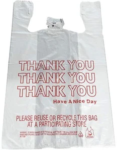 Bags 1/6 Large 21 x 6.5 x 11.5 WHITE THANK YOU T-Shirt Plastic Shopping Bags - Picture 1 of 3