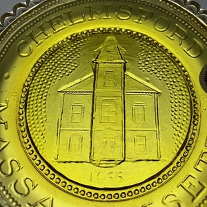 Chelmsford MA Old Town Hall CCA Rare Pairpoint Glass Cup Plate UV Orange Glow - Picture 1 of 10