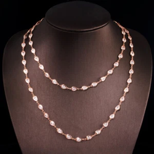 CZ Women Layered Round Long Chain Link Sweater Necklace Boho Rose Gold Jewelry - Imagen 1 de 13