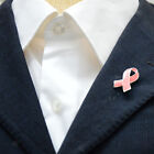 Pink Enamel Breast Cancer Awareness Charity Ribbon Brooches Pins Silver Edge