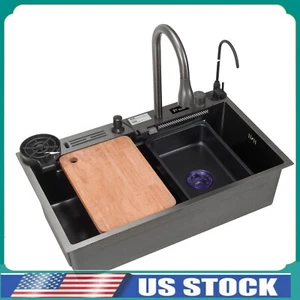 29.5"x17.7" Stainless Steel Single Bowl Kitchen Smart Sink with Pull-Out Faucet - Picture 1 of 24