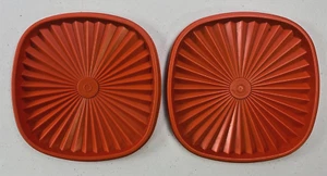 2 Tupperware Square Servalier Replacement Lid 839 Orange Starburst Design - Picture 1 of 2