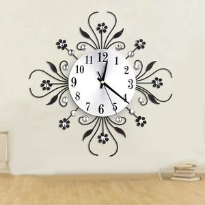 3D Wall Clock Luxury Metal Diamonds Flower Silent Art Office House Decorate - Picture 1 of 12