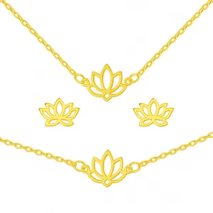 Conjunto y brazalete collar pendiente namaste de loto de plata esterlina de oro de 18 quilates - Imagen 1 de 18