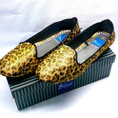Zapatos mocasines planos de gamuza azul para mujer con estampado de leopardo talla 9 Foto 1 de 4