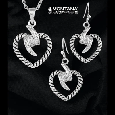 Conjunto de collar y pendientes Montana Silversmiths corazón eléctrico circonita cúbica venta al por menor $110 - Nuevo Foto 1 de 4