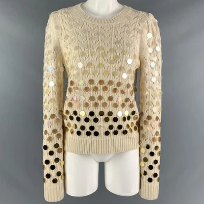 MARC JACOBS Talla M Crema Dorado Lana Cachemira Payettes Jersey - Imagen 1 de 4