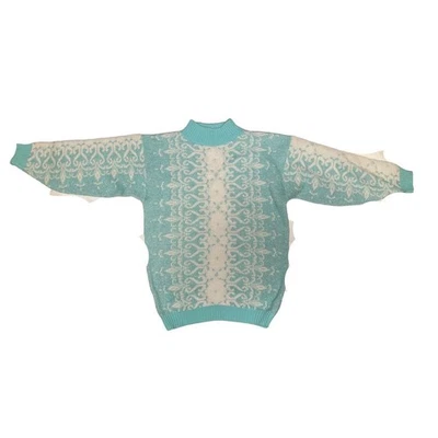 复古玫瑰小号套衫毛衣粉彩绿色闪亮丙烯酸 Lurex 80 年代 — 第 1/4 张图片