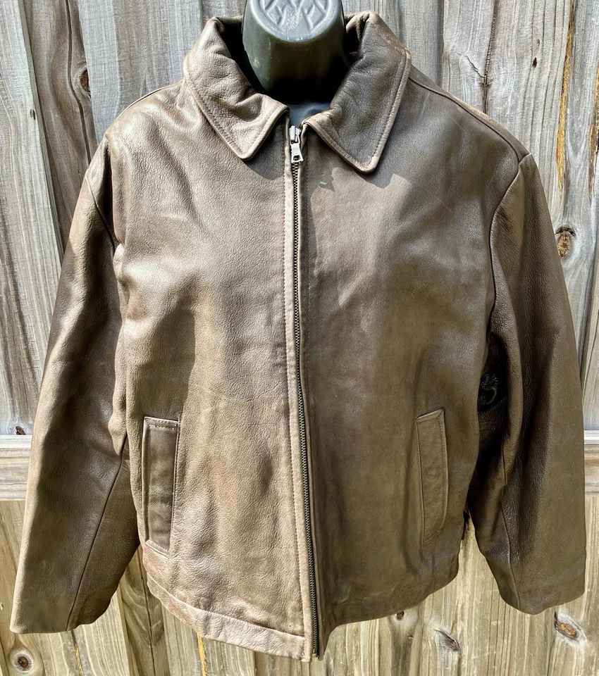 Chaqueta De Colección Años 90 Banana Republic Marrón 100% Cuero Cremallera Completa Hombre’s Mediana Foto 1 de 4