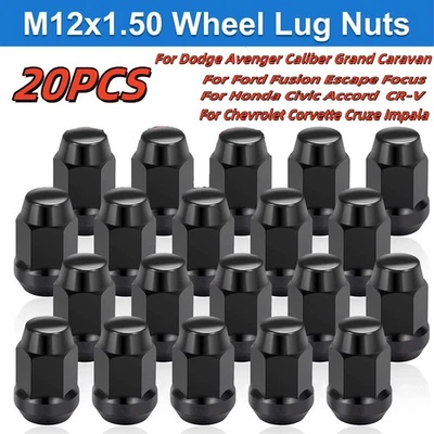 20pcs Black Acorn Wheel Lug Nuts M12x1.50 For Honda Civic Accord CR-V 2009-2019 Foto 1 de 4