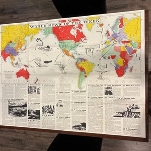 Old 1943 Original WWII WW2 World News Of The Week Vol 5 No 38 War Poster Map USA - Picture 1 of 4