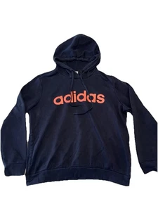 Adidas Big Adidas Print Pullover Felpa con Cappuccio Blu Scuro/Corallo XL Tasca Canguro Ottimo - Foto 1 di 7