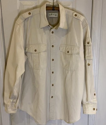 Orvis Men’s Field Safari Shirt L Button Front Epaulet Pockets Long Sleeve - Image 1 of 4