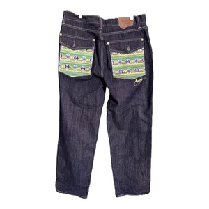 Vtg coogi jeans Embroidered Pockets Wide Legs Skater Green Purple Size 36 X 33 - Picture 1 of 12