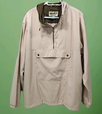 Men’s Large Eddie Bauer 1/4 Zip Poncho Style Pullover Jacket Hooded Polyester  - Image 1 of 4