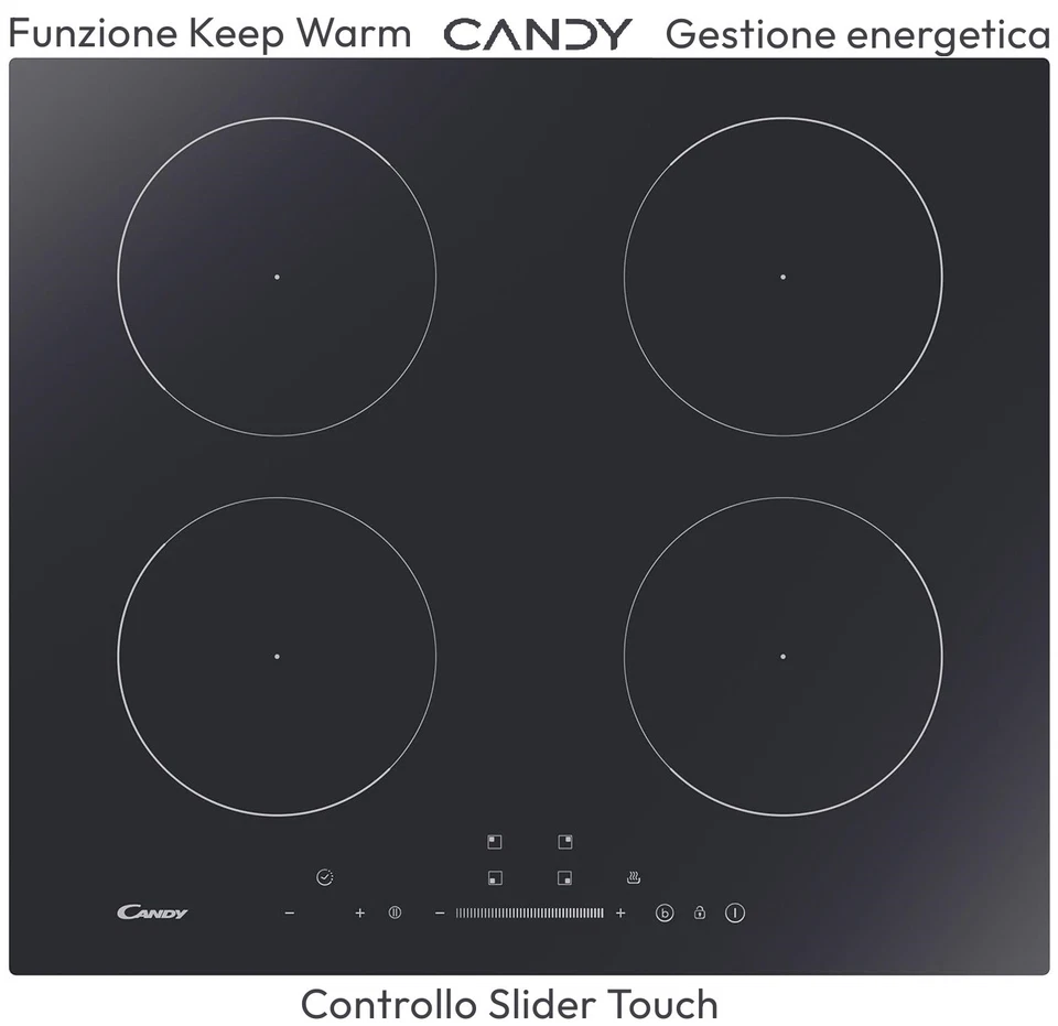 PIANO COTTURA NERO INDUZIONE 4 FUOCHI SLIDER TOUCH CANDY CIS642SCTT/1. - Immagine 1 di 4