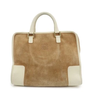 Auth LOEWE Anagram Leather Amazona 35 Hand Bag Tote Bag Beige Ivory Used F/S - Picture 1 of 24