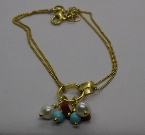 Bracelet Silver Spheres Paste Turquoise Pearls Colivate Red Coral CM 16-18 - Picture 1 of 4