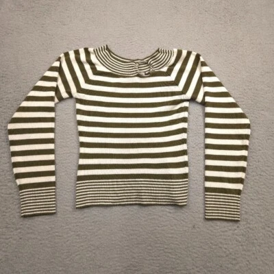 Suéter para mujer GASCO M verde blanco a rayas tejido pulóver anillo acento hecho en EE. UU. Foto 1 de 4