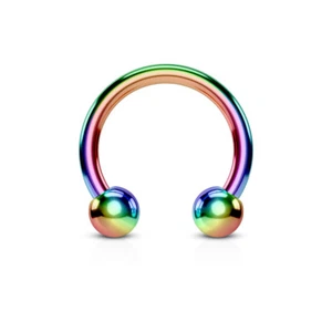 2pc 16g Horseshoe Circular Barbell Rainbow Titanium Anodized Over Surgical steel - Picture 1 of 1