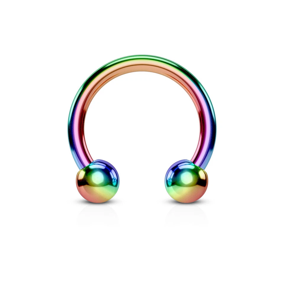 2pc 16g Horseshoe Circular Barbell Rainbow Titanium Anodized Over Surgical steel - Image 1 of 1