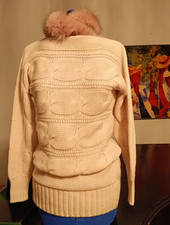 Pulli Damen Pastel Beige LINEA Tesini 38 40  M Zöpfe Grobstrick wie neu genial - Bild 1 von 4