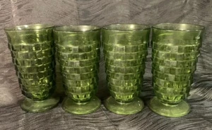 4 Vintage 6” Tall 12 Oz.Indiana Glass Whitehall Green/Cubist Drinking Glasses - Picture 1 of 10