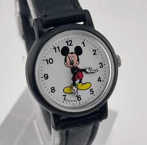 Lorus Mickey Mouse Watch V821-0540 Womens 25mm Case Black Leather Band Quartz - Picture 1 of 13