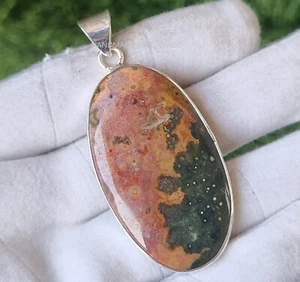 Ocean Jasper Joyful Gemstone Pendant 925 Sterling Silver Handmade Gift PG2445 - Picture 1 of 3