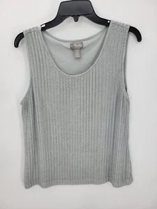 Chicos Travelers Sweater Womens Medium 1 Gray Textured Knit Sleeveless Career - Picture 1 of 9