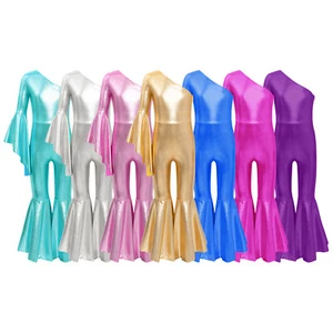 Kids Girls Bodysuit Carnival Romper Wide Leg Dance Jumpsuit Theme Party Shiny - Picture 1 of 66